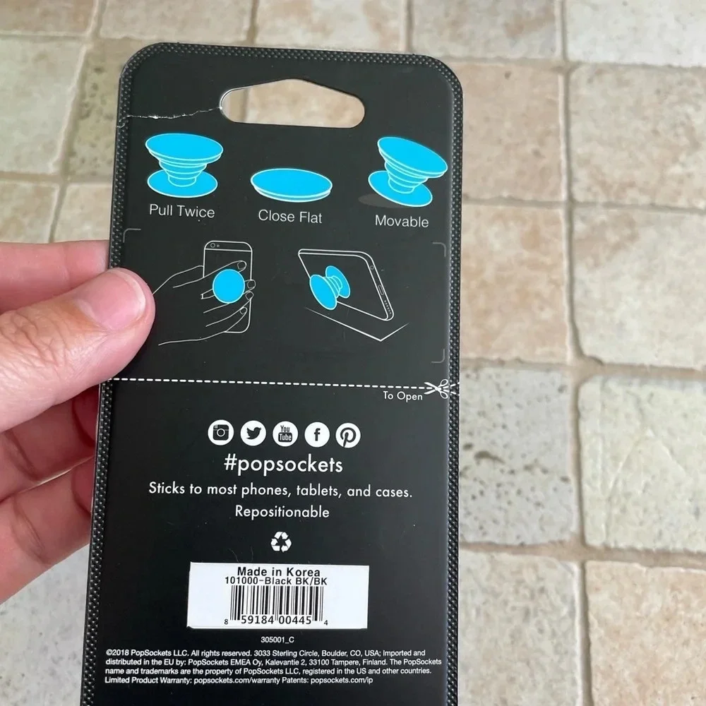 NWT Popsockets PopGrip: Phone Grip and Phone Stand Black or Cascade Water